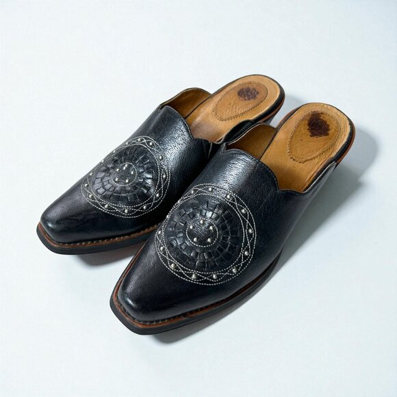 Ariat Shoes - Ariat Mules Women Size 6.5 B Black Leather Studded Medallion Western Slip On